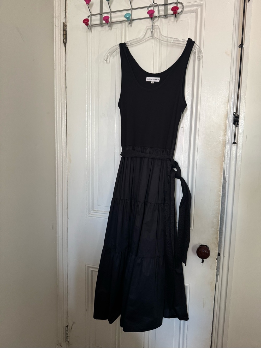 Karina GrimaldiBlack Sleeveless midi  Dress with Waist Tie